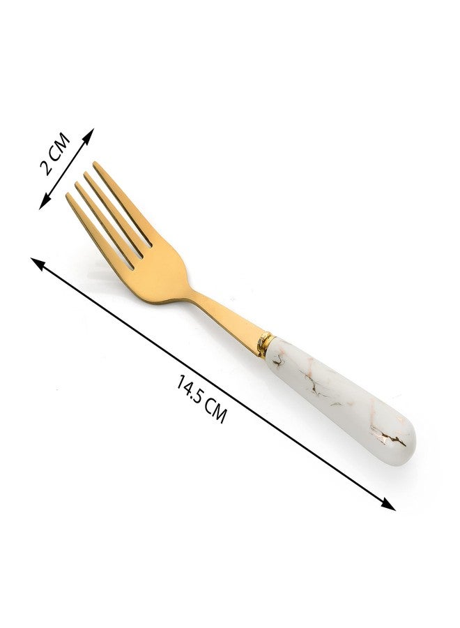 MGeezz Golden Stainless Steel Ceramic Fork Set for Home Kitchen & Restaurant Dinner Table with Ceramic Handle Tableware Noodles Fork (Golden Small Fork Set of 6-14.5cm) - Image 3
